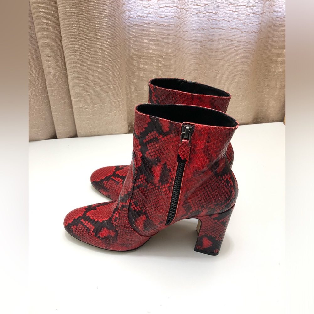 Stuart Weitzman Fifer Red Python Print Leather Bo… - image 1